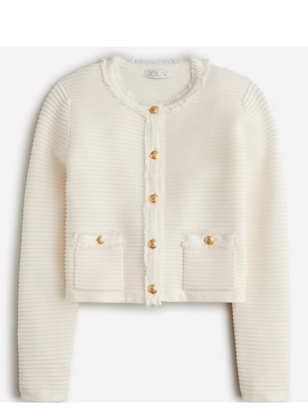 J. Crew Cream Ribbed Button-Front Cardigan